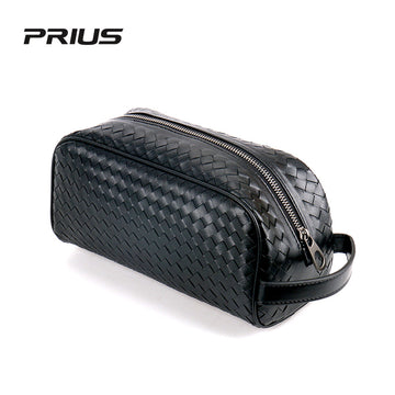 Popular men's handbag B same style handbag cowhide woven handbag large capacity toiletry bag clip bag