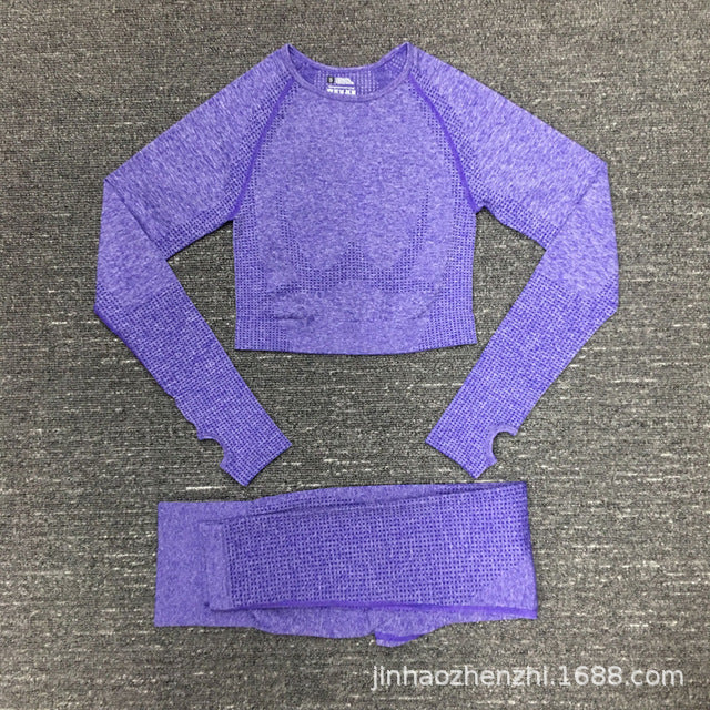 Seamless Yoga Set – High Waist Leggings & Long Sleeve Top