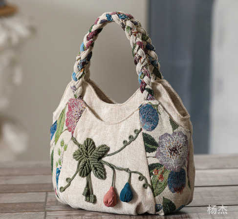 Ethnic Woven Canvas Handbag – Retro Fabric Shell Tote