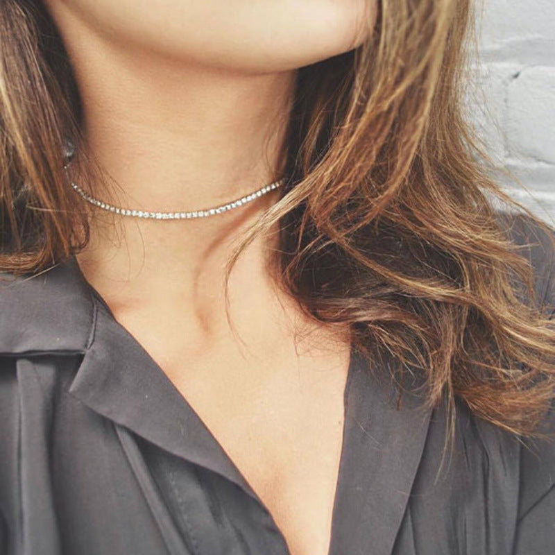 Diamond Choker Clavicle Necklace – Minimalist Gold Silver