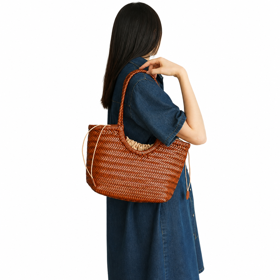 Woven Leather Tote Bag – Large Capacity Cowhide Handbag