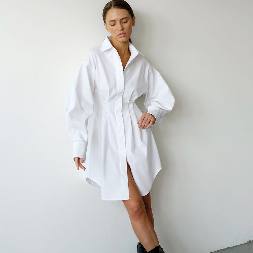 French Shirt Dress – Elegant Slim Waist A-Line Fit