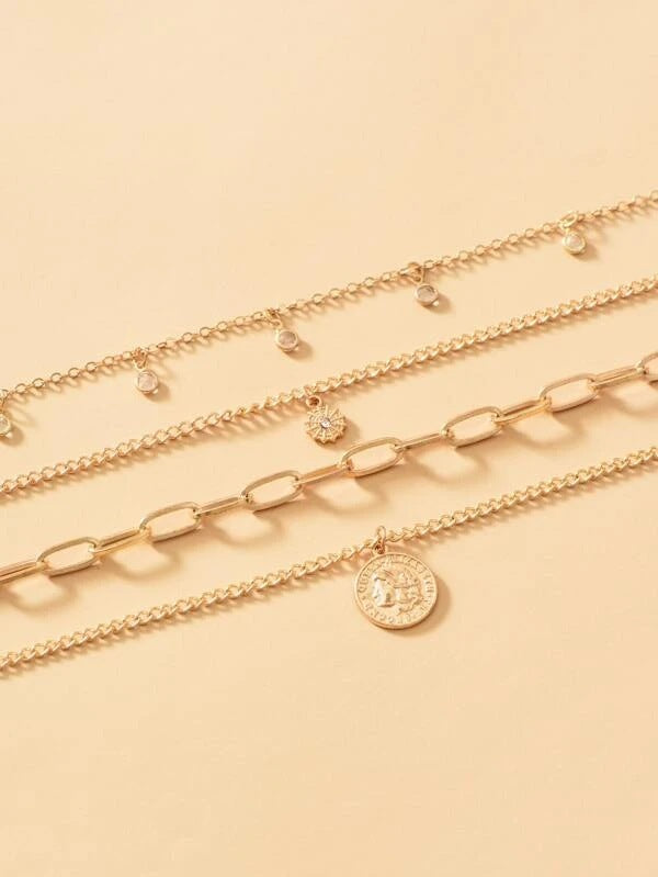 Layered Gold Coin Necklace – Multi Layer Portrait