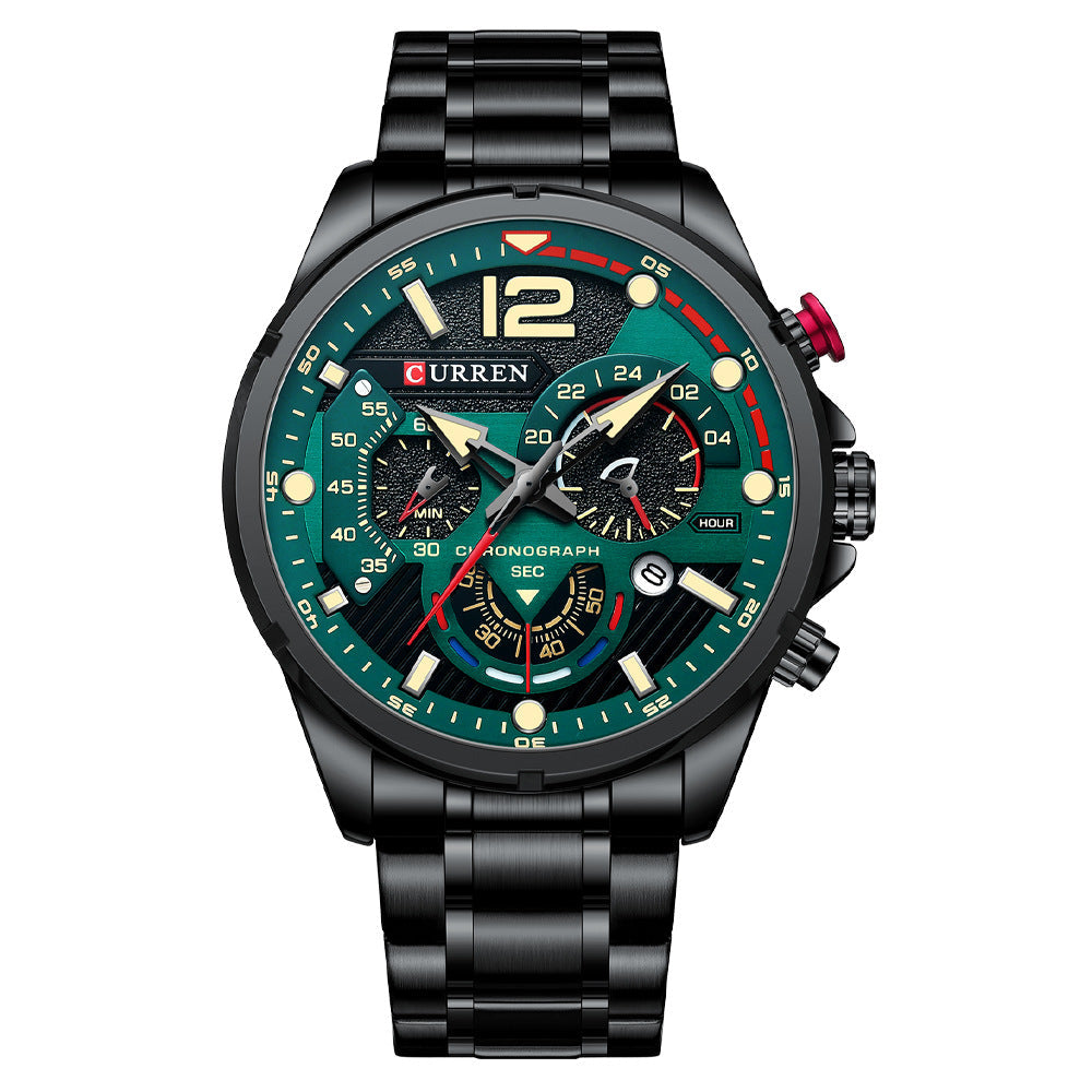 Japanese Quartz Chronograph Steel Band Watch – Sports Care