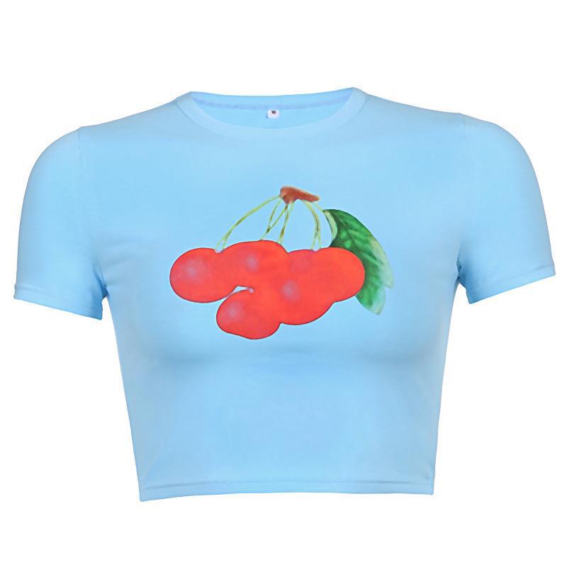 Cherry Print Crop Top – Breathable Cotton Slim Fit