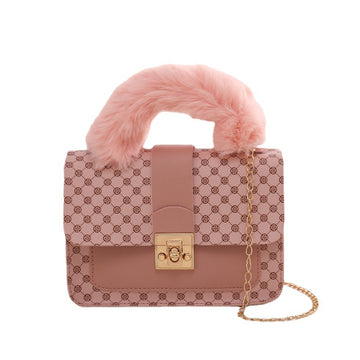 Printed Plush Chain Bag – Mini Square Purse