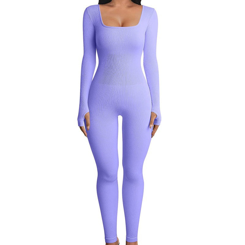 Ribbed Square Neck Jumpsuit – Sculpting Slim Stretch