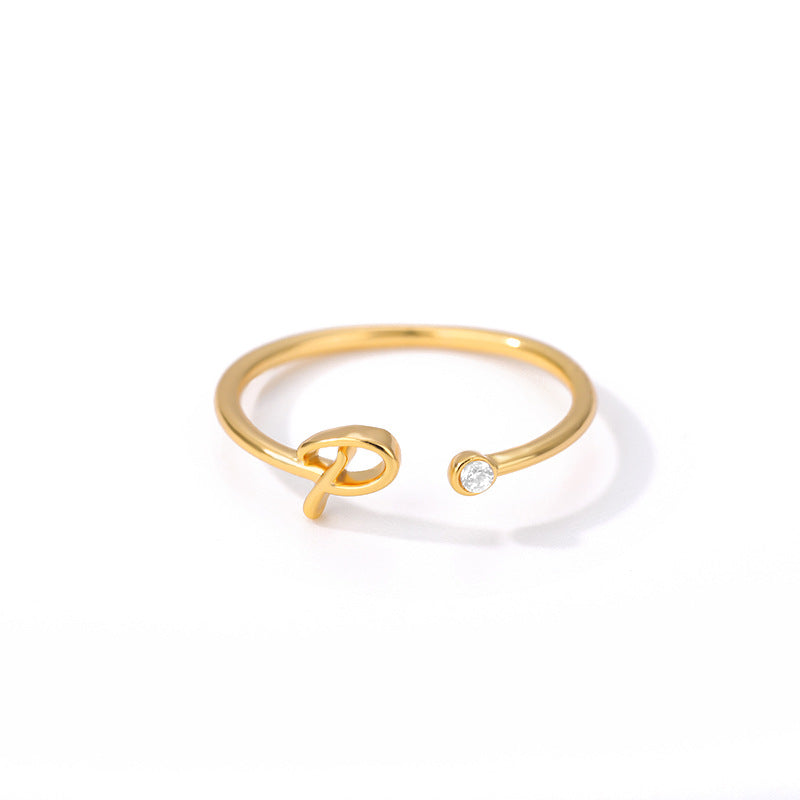 Monogram Zircon Letter Ring – Adjustable Rose Gold