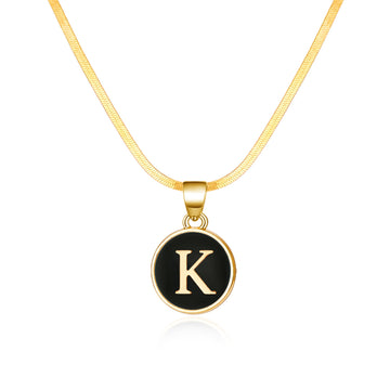 26 letter necklace English letter round plate pendant necklace women's snake chain necklace