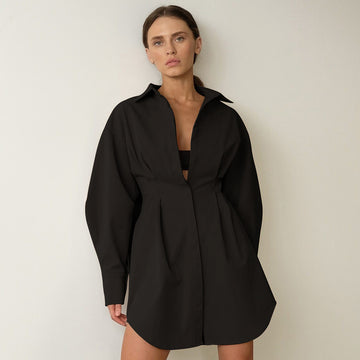 French Shirt Dress – Elegant Slim Waist A-Line Fit