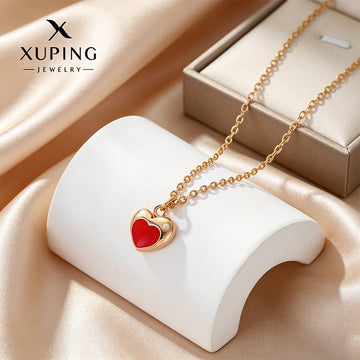 Xuping European and American cross-border e-commerce platform offers wholesale red heart-shaped necklaces with a simple, stylish, and retro design, made of copper alloy for women.