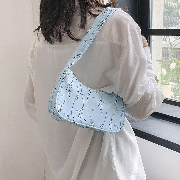 Floral Underarm Shoulder Bag – Minimalist White Handbag