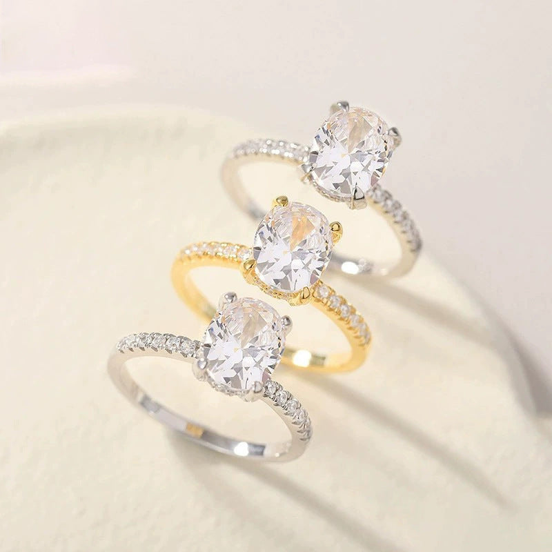 3-Carat Oval Zircon Ring – S925 Sterling Silver Band