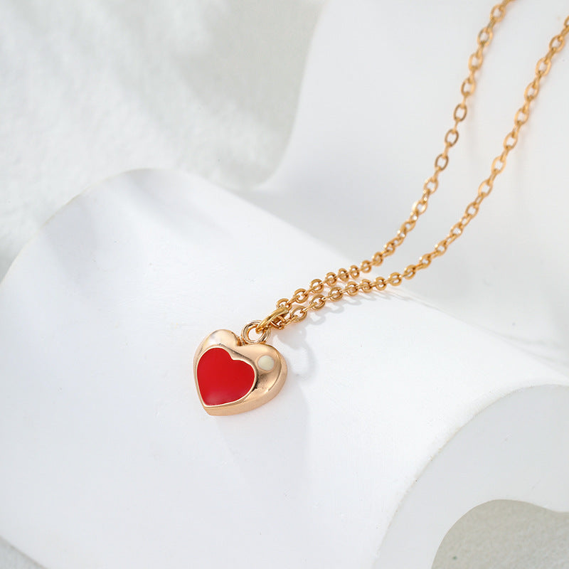 Retro Red Heart Pendant Necklace – Copper Alloy Care