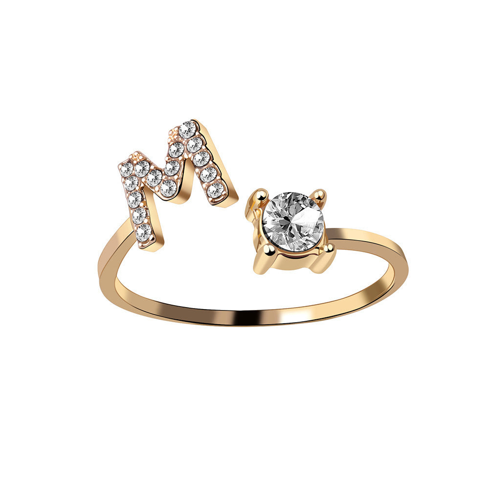 Initial Letter Open Ring – Adjustable Gold Accent