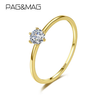 Simple ring Korean S925 silver ring gold ring inlaid six-claw zircon wedding ring engagement props
