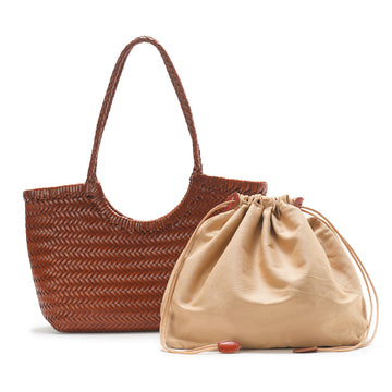 Woven Leather Tote Bag – Large Capacity Cowhide Handbag