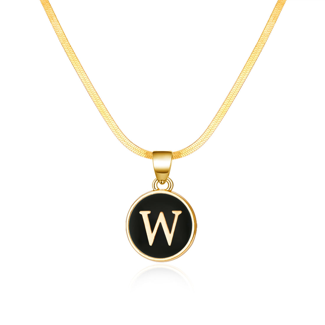 Initial Letter Pendant Necklace – Round Disc Snake Chain