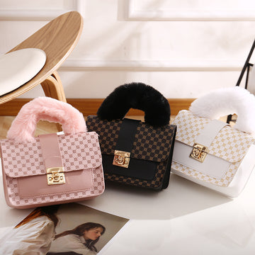 Plush small square bag mini handbag fashion handbag chain bag printed messenger bag