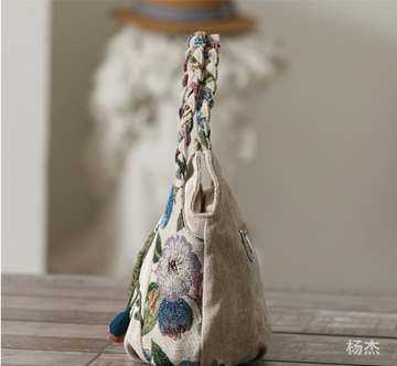 Ethnic style woven small handbag retro style fabric gourd craft handbag light and casual mother shopping bag